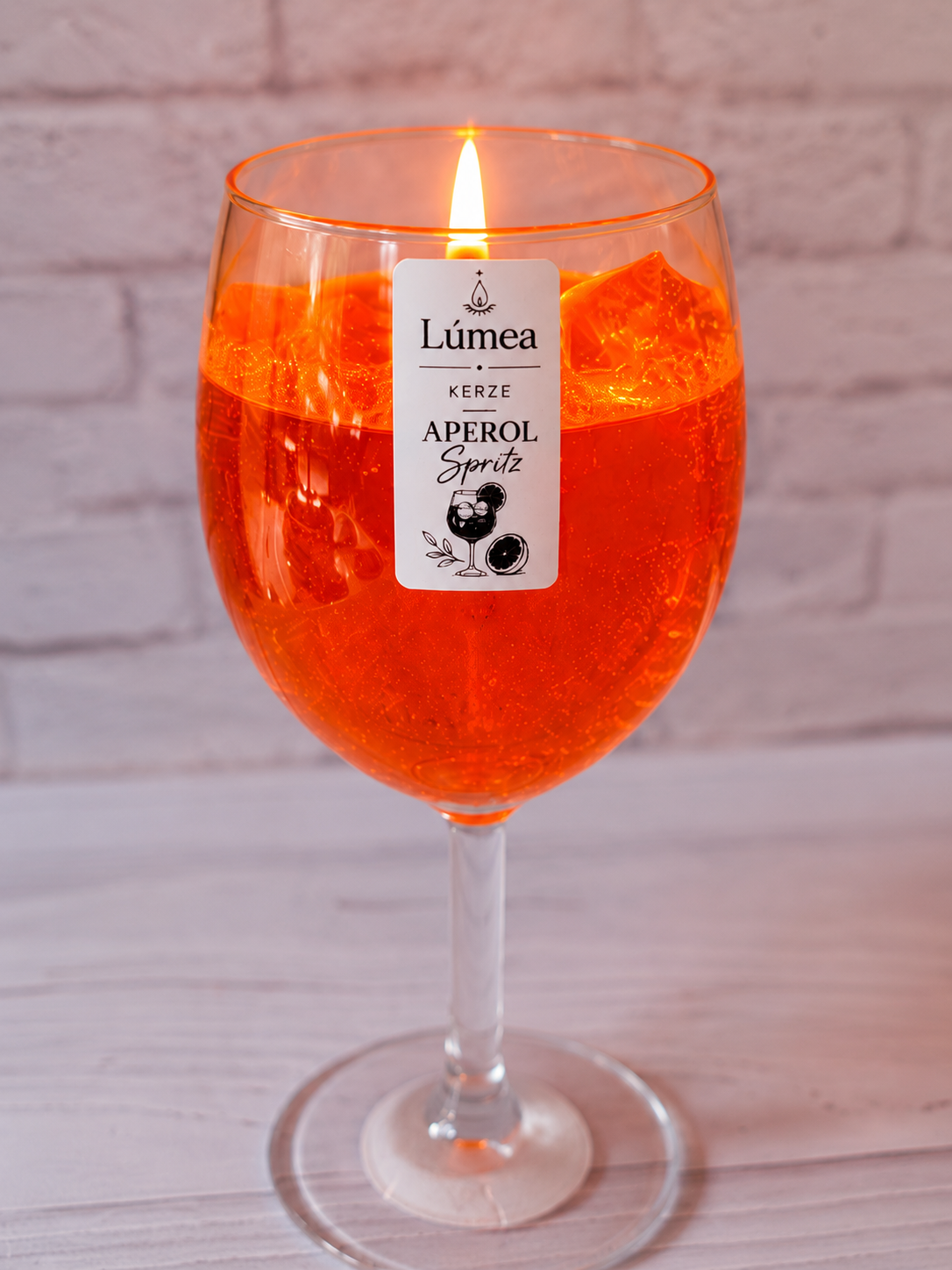 Aperol Spritz Duftkerze im Weinglas – Handgemachte Gelkerze