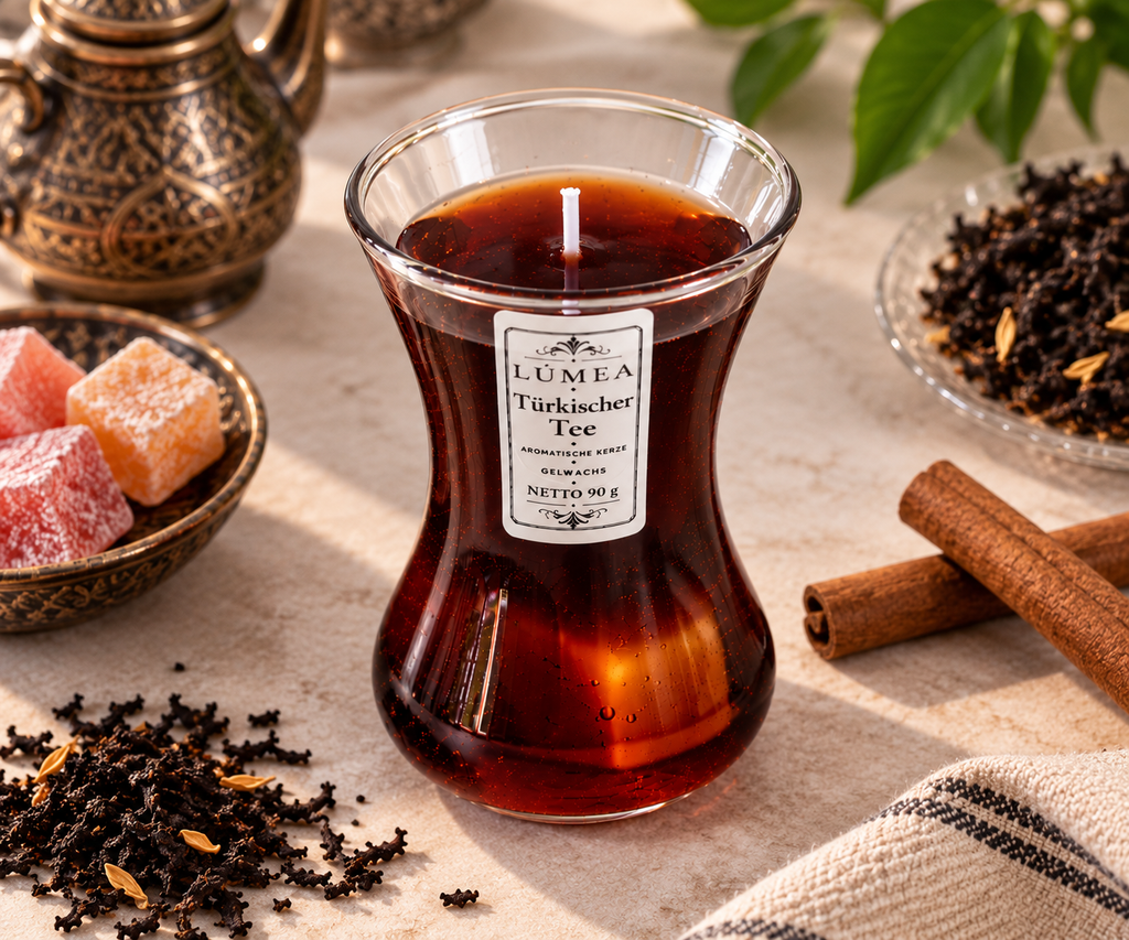 Duftkerze „Türkischer Tee“ im Teeglas – 90 g | LÚMEA