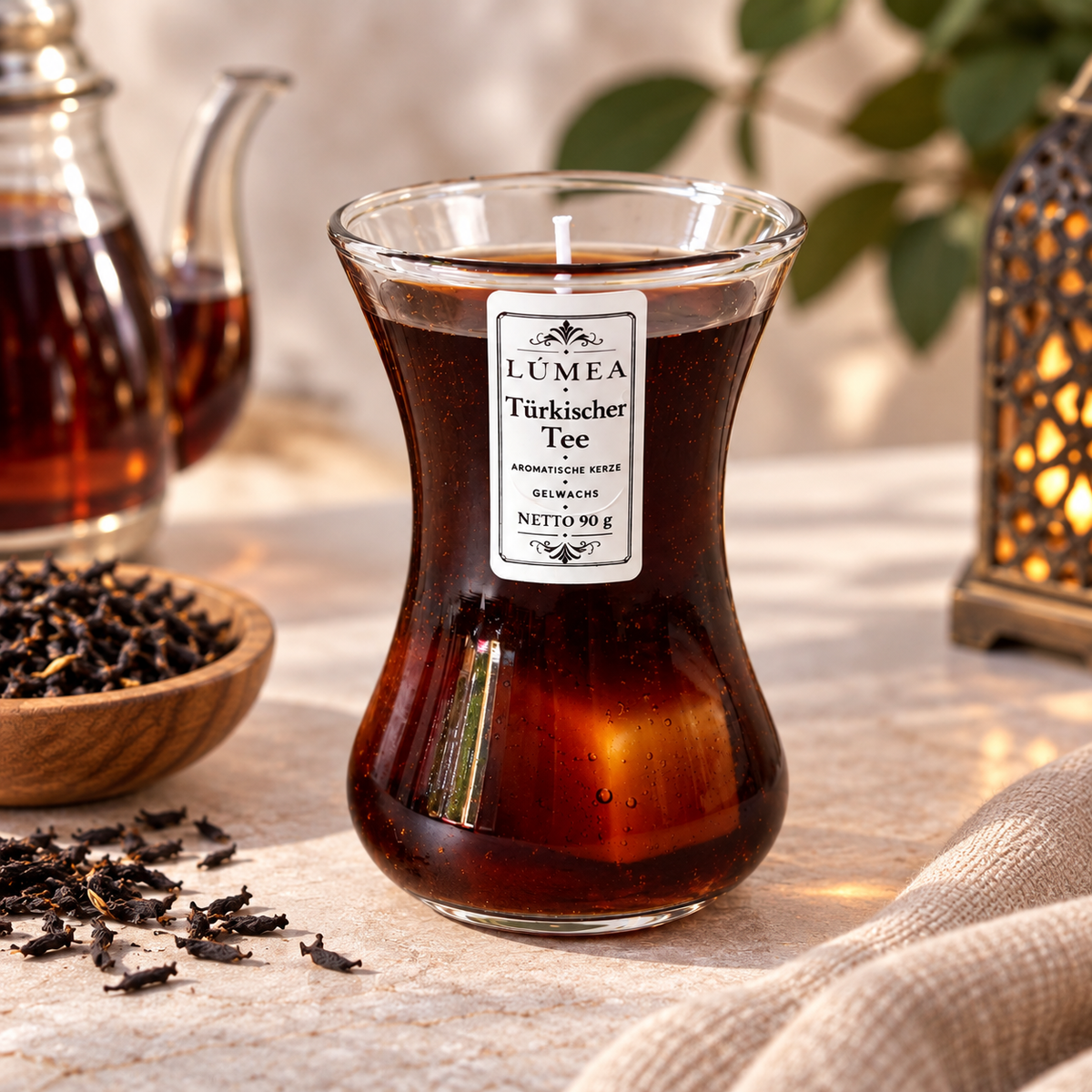 Duftkerze „Türkischer Tee“ im Teeglas – 90 g | LÚMEA
