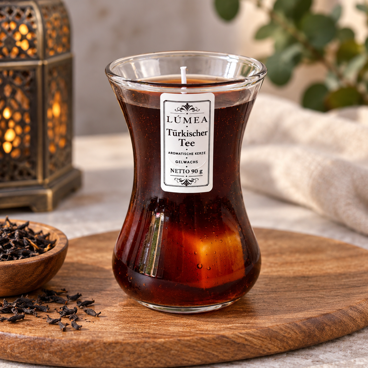 Duftkerze „Türkischer Tee“ im Teeglas – 90 g | LÚMEA