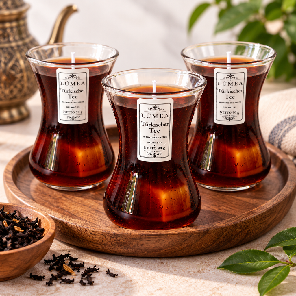 Duftkerze „Türkischer Tee“ im Teeglas – 90 g | LÚMEA